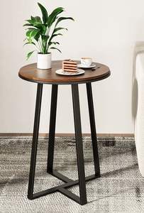 Table d'appoint vintage en bois et fer, inspirée du design du monde ancien, avec base en fer et plateau en bois - Product Image 5