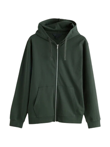 Sudadera con Capucha para Hombre, Verde Oscuro, Cierre de Cremallera, Corte Regular, Felpa Francesa, Casual, Manga Larga, con Bolsillo, Transpirable, 100% Algodón, para Otoño - Product Image 1