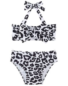 Ensemble bikini imprimé léopard pour femme, haut dos nu, bas taille haute torsadé, extensible, en Spandex et Polyester, séchage rapide, avec strass - Product Image 1