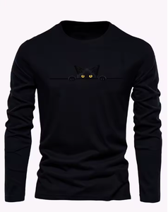 Camiseta de manga larga con cuello redondo y estampado de letras de Nueva York, 100% algodón puro, holgada, cómoda, deportiva y de ocio para hombre - Product Image 1