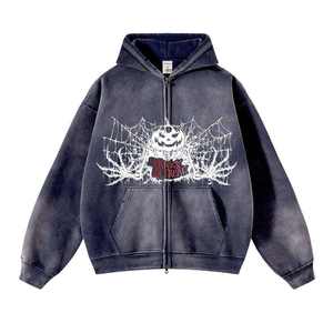Sweat-shirt unisexe personnalisé pour homme, de haute qualité, épais, effet délavé à l'acide, à fermeture éclair, style vintage, oversize, streetwear, graphique rétro Y2K - Product Image 4