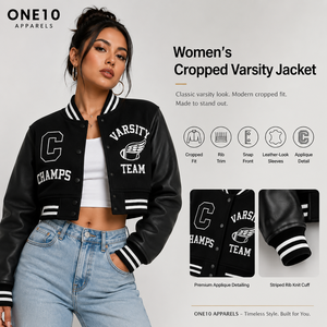 Custom Logo Women's Cropped Varsity Jacket Black Sheep <b>Skin</b> Sleeves Applique Detail Covered Button <b>Short</b> Fit Anti-Wrinkle - Product Image 1