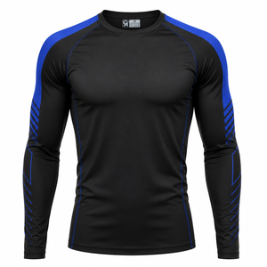 <b>Compression</b> Sports Jersey <b>Men</b> Long Sleeve Black Blue Crew Neck Fitted Moisture Wicking Quick Dry Polyester Full Sleeve - Product Image 2