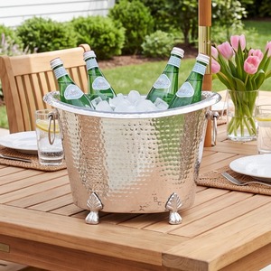 Seau à glace rond noir mat avec bord doré, seau à boissons en métal à double paroi, moderne et luxueux - Product Image 2