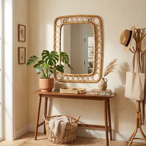 Espejo de pared rectangular de ratán natural, estilo bohemio, espejo decorativo de ratán, decoración única para dormitorio, sala de estar, de Vietnam. - Product Image 6