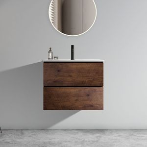 Moderno Mueble de Baño Flotante de Nogal de 24 Pulgadas con Gran Espacio de Almacenamiento, Lavabo de Cerámica y un Orificio para Grifo - Product Image 1