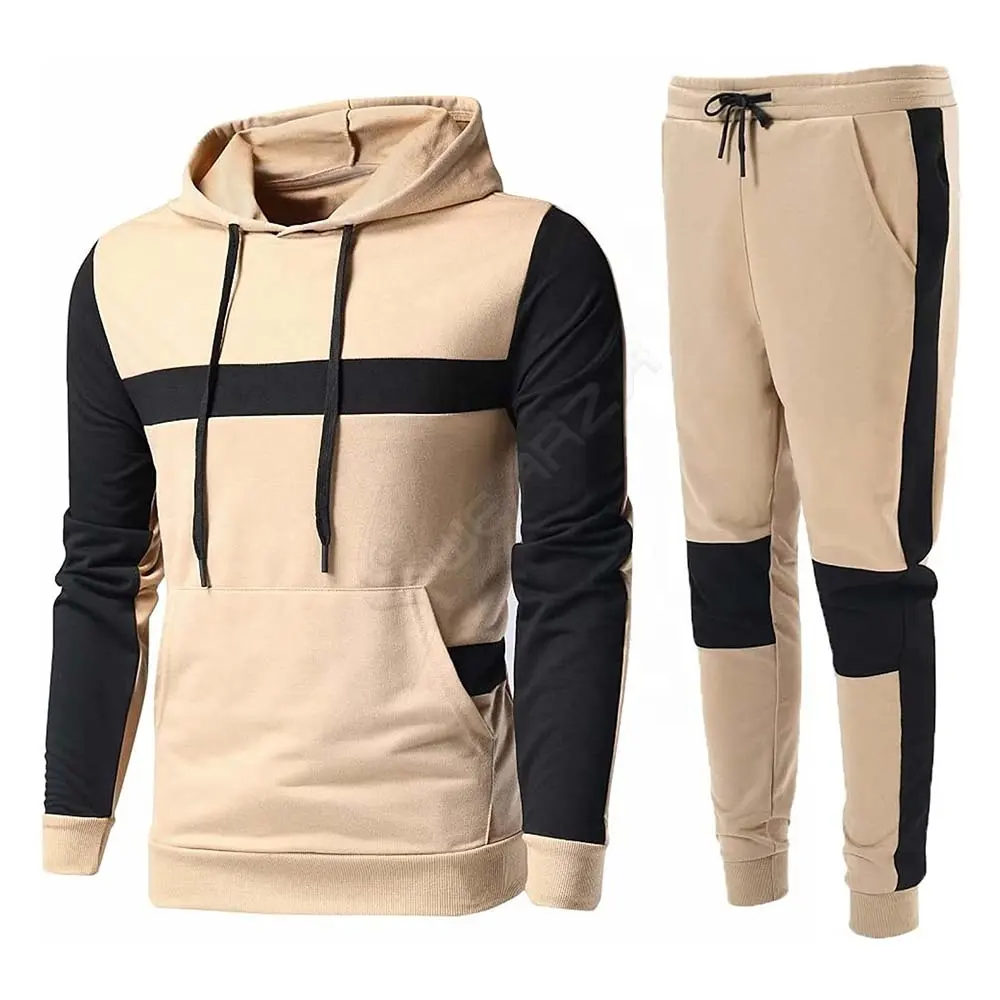 Ensemble de survêtement à la cheville côtelé élastique à la taille pour hommes Combinaison de survêtement 2 pièces Running Jogging Athletic Ensemble de sport à capuche léger