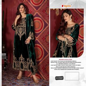Elegant Velvet Embroidered Shalwar Kameez Set for Adults Pakistani Style Jacquard Bottom with Chinon Dupatta Special Occasions - Product Image 3