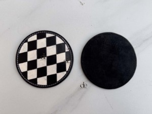 Latest Collection Hand Tooled Leather Tea <b>Coasters</b> Checkers Design <b>Black</b> Colour Handmade Vintage Style Mats For Table Decoration - Product Image 4