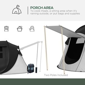 Tenda Pop-Up Nera con Veranda, Impermeabile 3000mm, Borsa per il Trasporto Comoda, per 2-3 Persone, Campeggio ed Escursionismo - Product Image 5