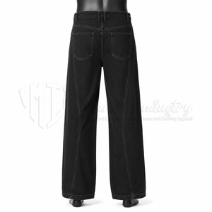 Jeans de Mezclilla Negros para Hombre, Corte Holgado y Pierna Ancha, Algodón Grueso, Ecológicos, Estilo Casual Otoñal - Product Image 2