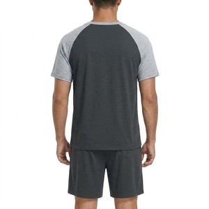Athletic Raglan Sleeve T Shirt and <b>Shorts</b> Set for <b>Men</b> Soft Cotton Summer <b>Lounge</b> Wear Contrast Color Two Piece Outfit - Product Image 5