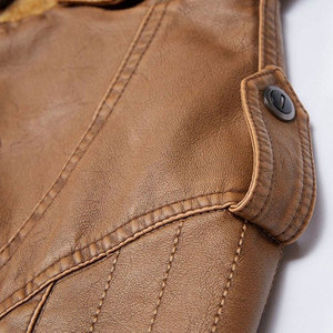 Chaqueta Bomber de Cuero Genuino Marrón para Hombre SALVA LEATHER, Corte Ajustado, Cuello Alto, Cierre de Cremallera, Bolsillos, Manga Regular, Ropa de Invierno - Product Image 4