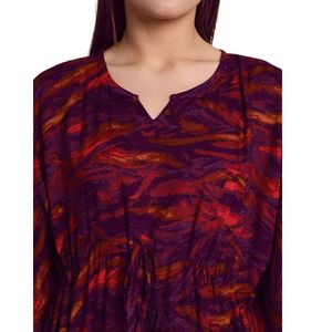 Robe longue kaftan pour femme à imprimé abstrait violet, douce et confortable, idéale pour se détendre - Product Image 2