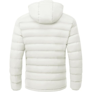 <b>Men's</b> White Hooded Puffer <b>Jacket</b> Windproof Zipper Closure Polyester Winter Coat Casual Style Regular Fit - Product Image 2