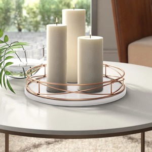 Plateau de service rond en métal avec cadre en cuivre, base blanche, design moderne pour table basse, usage décoratif, vente en gros depuis l'Inde - Product Image 2