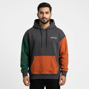 Sweat à capuche oversize pour homme, personnalisable avec logo, color block, en molleton épais, patchwork, streetwear, épaules tombantes, poche kangourou, OEM - Product Image 1