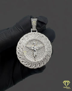 จี้รูปปีกนางฟ้าประดับเพชรเงินแท้ 925 สำหรับผู้ชาย จี้รูปวงกลมนางฟ้าประดับเพชรแบบเต็มตัว - Product Image 5