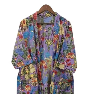 Kimono japonais pour femme en coton indien pur à 100 %, imprimé à la main, tissu de coton de bonne qualité, imprimé singe. - Product Image 1