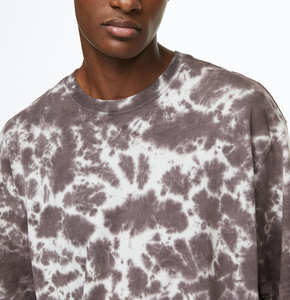 Camiseta de Manga Corta para Hombre, Talla Grande, Tie-Dye, Cuello Redondo, Informal, Tejida, Corte Regular, Estampada, Marrón y Blanco - Product Image 2
