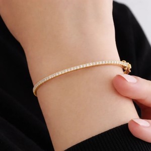 Manufacturing DEF Color VS VVS Clarity 18K Solid Gold Diamond <b>Bangle</b> <b>Bracelet</b> Lab Grown Diamond Dainty <b>Bracelet</b> Wedding Jewelry - Product Image 6