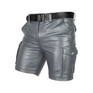 Shorts cargo gris pour homme, taille mi-haute, avec passants de ceinture, respirants, décontractés, avec poches, couleur unie, tissu tissé - Product Image 3