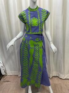 Conjunto de Dos Piezas para Mujer, Top Corto y Falda Larga, Color Morado y Verde, Tejido Sólido de Chifón y Algodón, Casual, para Todas las Temporadas, Cuello Redondo, Sin Mangas - Product Image 3