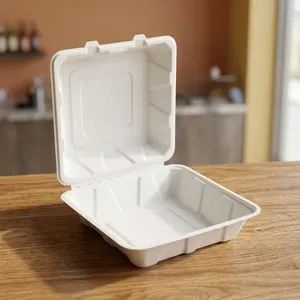 Contenedor de Alimentos Desechable Ecológico Moderno Tipo Concha 8x8 de Pulpa, de Gran Venta, para Hoteles, Eventos y Catering - Oceanic Global - Product Image 2