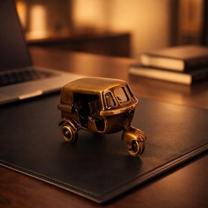 Handmade Polished Religious Indian Brass Auto Rickshaw Miniature Statue 415gm Two Wheeler Pedestrian Figurine Brown Home Decor - Product Image 5