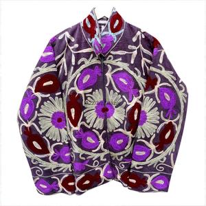 Chaqueta Elegante y Hermosa, Ecológica, Transpirable, con Bordado Floral y Rayas, Cuello Mandarín, para Mujer, Otoño-Invierno - Product Image 1