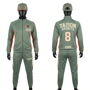 Ensemble de survêtement de basketball pour hommes, premium, 260 GSM, polyester, spandex, molleton, vert sauge, panneau latéral marron, broderie personnalisée, logo imprimé - Product Image 1