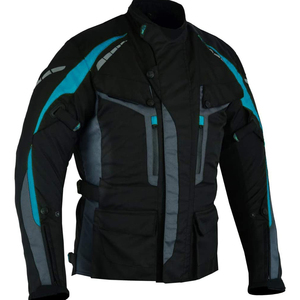 Blouson de moto pour homme noir, bleu et gris, style motard, fermeture éclair, col montant, coupe classique, coupe-vent - Product Image 3