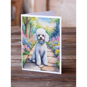 Whimsical A7 Size 5x7 <b>White</b> Poodle Spring Path Blank Note Cards Pack of 8 with <b>Envelopes</b> Greeting Cards - Product Image 2