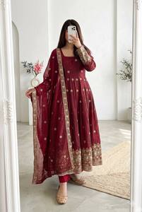 Vestido Anarkali de Diseñador para Mujer, Bordado, para Fiestas y Bodas, con Dupatta, Vestido Étnico Tradicional Indio Festivo - Product Image 3