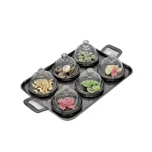 Plateau de service rectangulaire en acier inoxydable avec poignées dorées, vaisselle en métal poli, design moderne, durable, pour les fêtes - Product Image 3