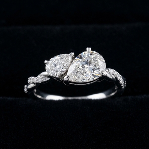 10K White Gold Diamond Engagement <b>Ring</b> Toi Et Moi <b>Two</b> <b>Stone</b> Pear Cut Engagement <b>Ring</b> Twisted Rope Band Accent lab Grown Diamonds - Product Image 2