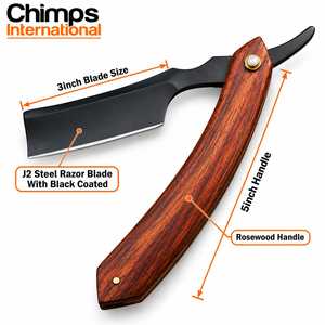 Chimps International - Navaja de Afeitar Recta con Mango de Madera, Hoja Negra de Acero Inoxidable, Navaja de Barbero Plegable, Herramienta para Afeitar la Cara, Hecha a Mano - Product Image 2