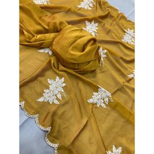 Handmade Embroidery Sequence <b>Saree</b> with Cutwork Border Floral Print Organza Party Wear Fashion Feature - Product Image 4