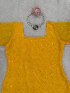 Yellow Sequins Work Georgette Straight <b>Kurta</b> With Palazzo And Dupatta Traditional Ethnic Set <b>for</b> Wedding Party <b>for</b> <b>Women</b> Wear - Product Image 2
