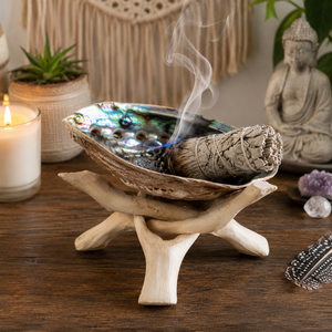 Cuenco de Abalón Hecho a Mano de Primera Calidad con Base de Madera para Ahumación | Porta Incienso de Salvia Natural para Meditación Espiritual, Decoración del Hogar, Regalo - Product Image 3