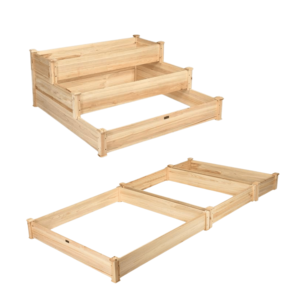 Jardinière surélevée en bois moderne et écologique à 3 niveaux, bac à plantes d'extérieur avec revêtement en poudre pour la culture de légumes et de fleurs - Product Image 1