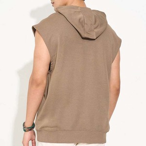 Sweat-shirt à capuche sans manches pour homme, en tricot, couleur unie, coupe décontractée, vêtements d'automne - Product Image 5