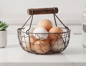 Porte-œufs en forme de panier, en métal thermolaqué, finition noire élégante, parfait pour le rangement et la présentation en cuisine - Product Image 1