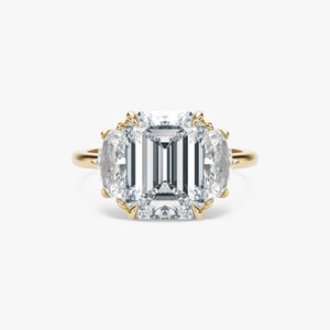 14KT Yellow Gold Emerald Cut Lab Grown Diamond Three Stone Engagement Ring For Women - Product Image 1
