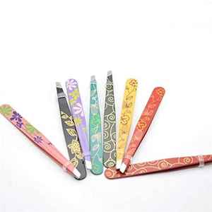 Printed Flowers Powder Coated Custom Eyebrow Tweezers Professional Hair Plucking Plier Stainless Steel Tweezers 2 Years Warranty - Product Image 3