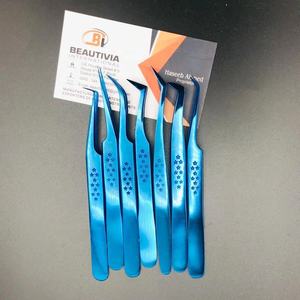 แหนบต่อขนตาพลาสม่าสีน้ำเงินแบบมืออาชีพพิมพ์ลายดาวสเตนเลสแบบยั่งยืนสำหรับความงามฉลากส่วนตัว - Product Image 3