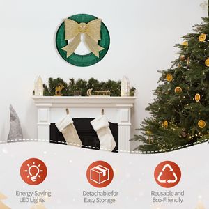 Ghirlanda Natalizia da Esterno Pre-Illuminata da 24 Pollici con Fiocco Dorato, Luci LED Bianco Caldo e Decorazione in Tinsel Verde - Product Image 4