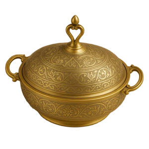 Bol de service de luxe fantaisie de qualité supérieure avec poignée Design en relief Bol de fruits fabriqué à la main fini antique pour la maison et les fêtes - Product Image 2