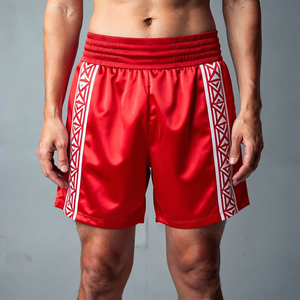 Pantalones Cortos de Boxeo Rojos para Hombre con Franjas Laterales Geométricas Blancas, de Poliéster, Cómodos, para Entrenamiento en Todas las Estaciones - Product Image 1