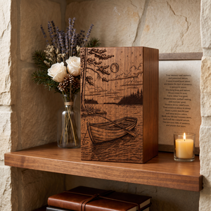 Urna Conmemorativa de Madera Grabada, Caja de Recuerdo para Cremación con Diseño de Barco y Árbol, Contenedor de Cenizas para Exhibición en Cementerio - Product Image 4